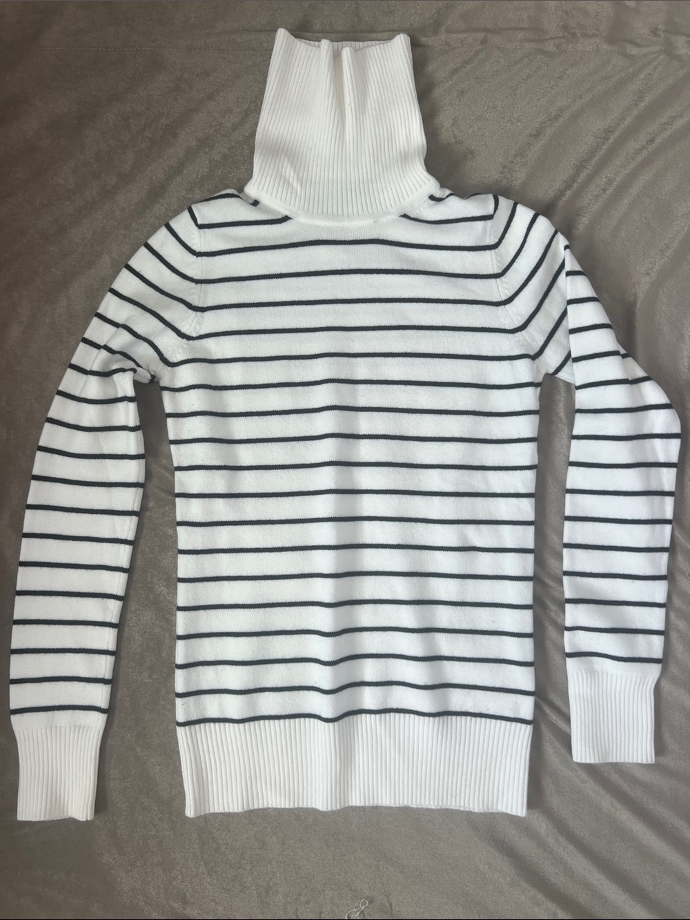 French Connection White and Black Striped Turtleneck Sweater
